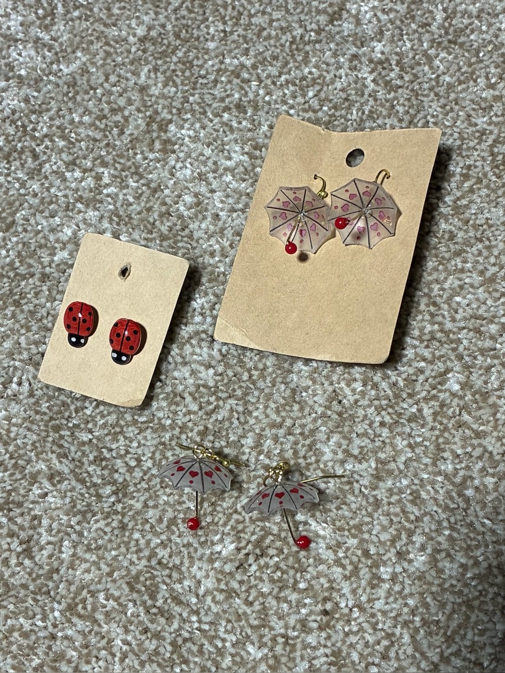 Cute Ladybug and Umbrella Earrings Set